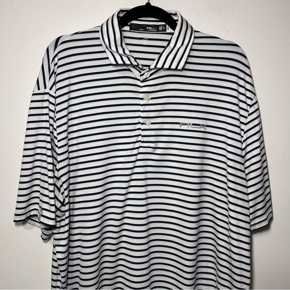 RLX Ralph Lauren men navy striped wicking UV casual golf light polo shirt in XL - Picture 2 of 8